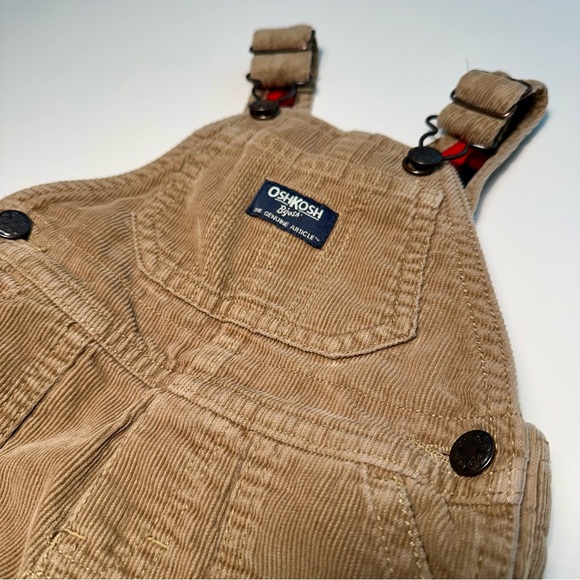 OSHKOSH B'GOSH KHAKI CORDUROY & PLAID OVERALLS - Picture 3 of 12